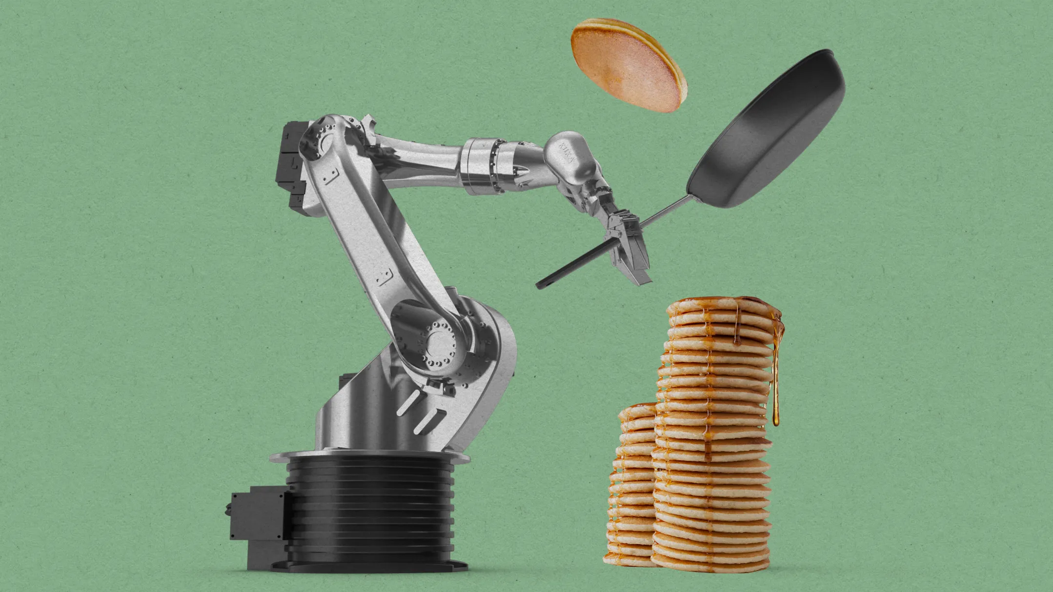robot arm with stack of pancakes
